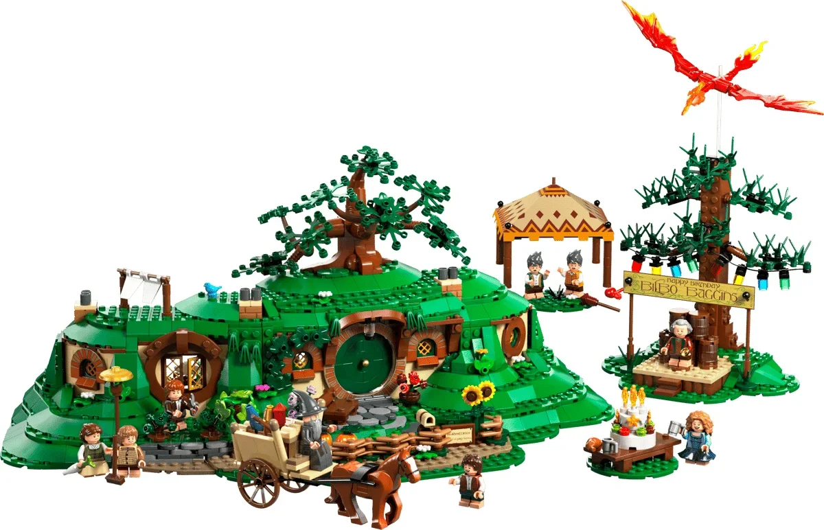 LEGO officiel La Comté 10354, décor hobbit illustrant un style de construction plus narratif
